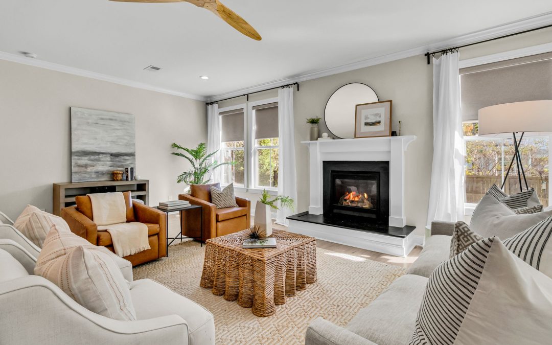Professionally staged living room in Charleston SC home for sale