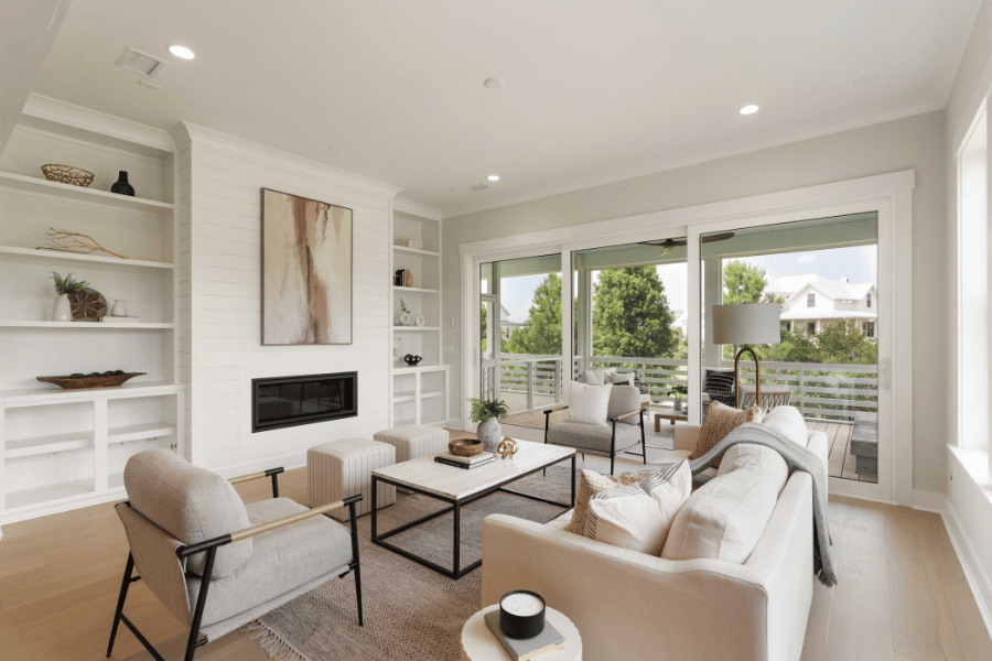 Professionally staged living room in a Charleston area home for sale